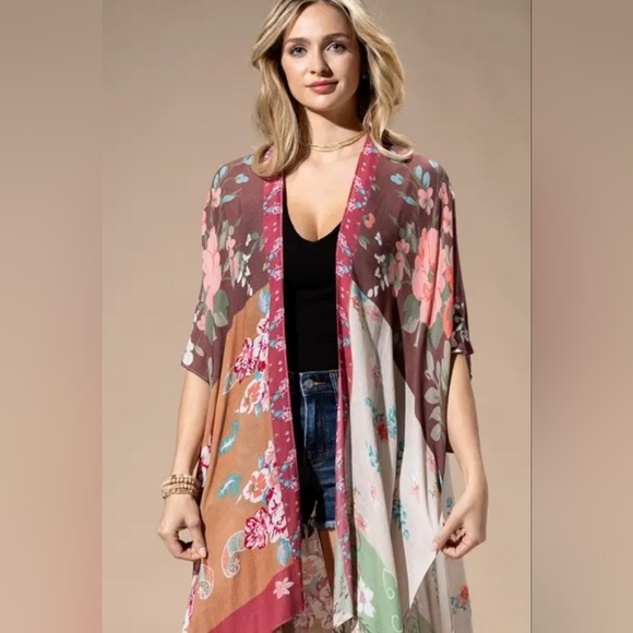 Floral Patchwork Multicolor Boho Chic Women's Kimono - Picture 1 of 8
